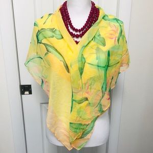 🆕 A NEW DAY Tropical Print Yellow Floral Lightweight Square Neck Scarf NWT